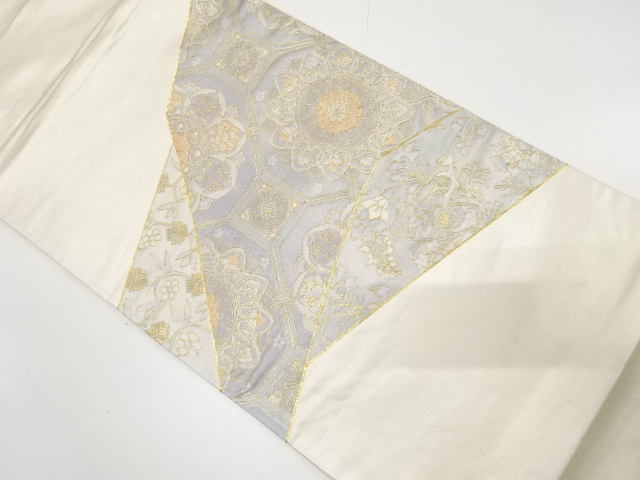 JAPANESE KIMONO / ANTIQUE FUKURO OBI / SILK / WOVEN FLORAL SHOKKO & PHOENIX